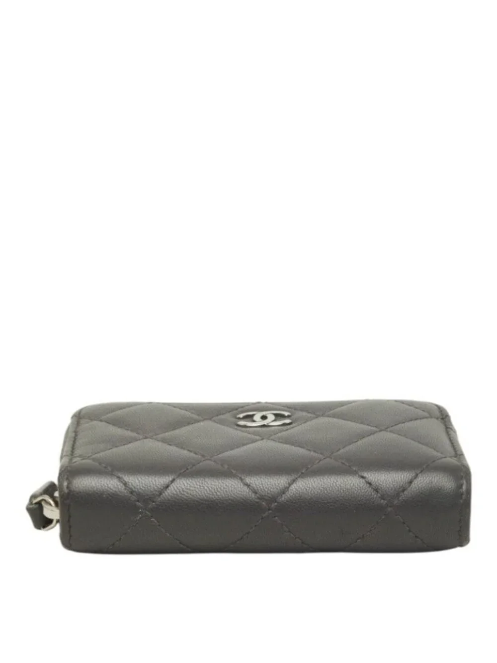 Chanel Quilted CC Logo Coin Purse Gray Lambskin